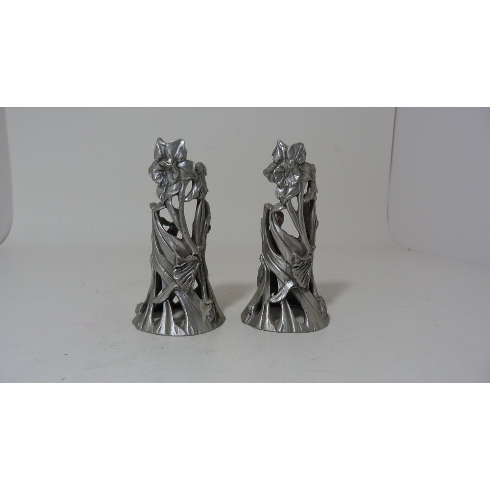 Vintage 1990 Seagull Pewter Canada Daffodil Floral Candle Holder Set of 2